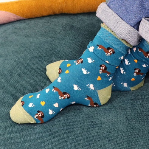 Teal Mix Dog Themed Triple Sock Box by Peace of Mind